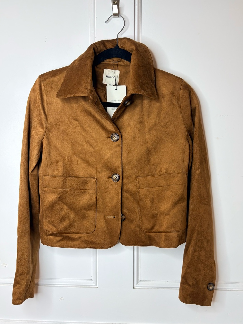 90’s minimalist inspired faux Suede Button-Front coat in Cognac Brown